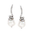 10-11mm Cultured Pearl and .10 ct. t.w. Diamond Drop Earrings in Sterling Silver