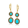 Turquoise and .70 ct. t.w. Black Spinel Double-Drop Earrings in 18kt Gold Over Sterling