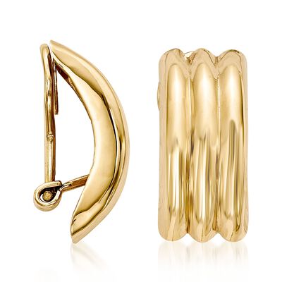 14kt Yellow Gold Curved Three-Row Clip-On Earrings