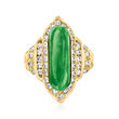 C. 1980 Vintage Jade and 1.00 ct. t.w. Diamond Cocktail Ring in 14kt Yellow Gold