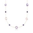 15.20 ct. t.w. Amethyst and 7.00 ct. t.w. Rose Quartz Station Necklace in 14kt Yellow Gold