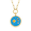 .53 ct. t.w. Multi-Gemstone and Blue Enamel Celestial Paper Clip Link Pendant Necklace in 18kt Gold Over Sterling