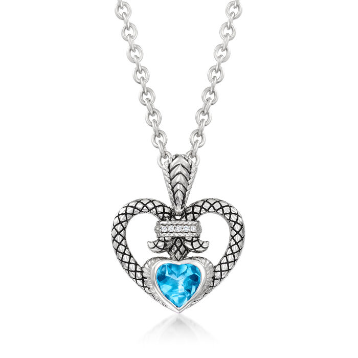 Andrea Candela &quot;Amante&quot; 1.20 Carat Swiss Blue Topaz Heart Pendant Necklace with Diamond Accents in Sterling Silver