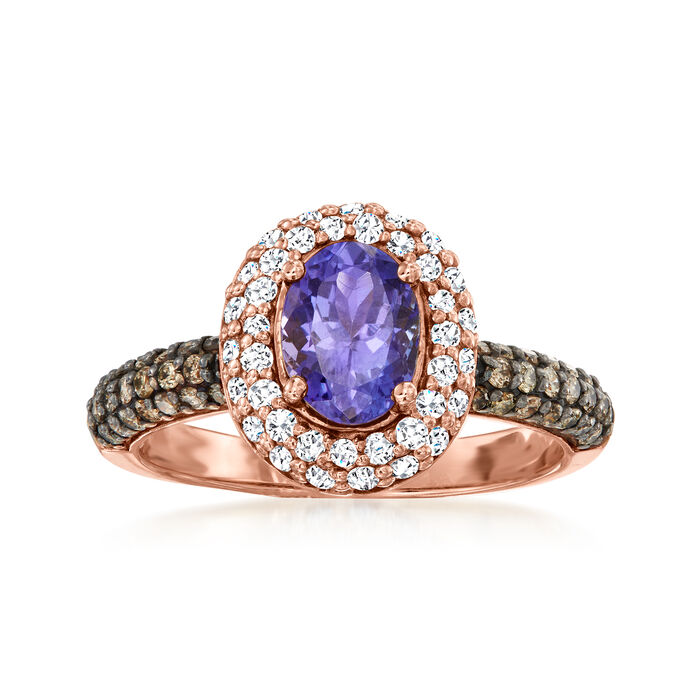 Le Vian .60 Carat Blueberry Tanzanite Ring with 1.06 ct. t.w. Chocolate and Vanilla Diamonds in 14kt Honey Gold