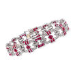 C. 1990 Vintage 5.00 ct. t.w. Ruby and 1.55 ct. t.w. Diamond Rectangular-Link Bracelet in 18kt White Gold