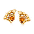 C. 1980 Vintage 1.50 ct. t.w. Citrine and .50 ct. t.w. Diamond Fan Earrings in 18kt Yellow Gold