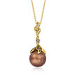 Le Vian 10mm Chocolate Pearl and .11 ct. t.w. Chocolate Diamond Pendant Necklace with Vanilla Diamond Accents in 14kt Honey Gold