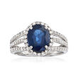 3.20 Carat Sapphire and .82 ct. t.w. Diamond Triple-Shank Ring in 18kt White Gold