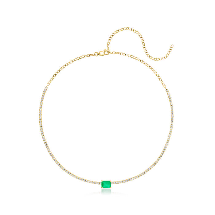 1.00 Carat Emerald and 2.14 ct. t.w. Diamond Choker Necklace in 14kt Yellow Gold