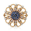 C. 1960 Vintage 1.90 ct. t.w. Sapphire and .50 ct. t.w. Diamond Flower Pin in 10kt Yellow Gold