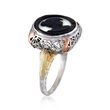 C. 1950 Vintage Black Agate Cameo Ring in 14kt Tri-Colored Gold