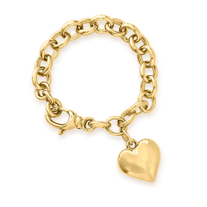 Italian Andiamo 14kt Yellow Gold Over Resin Heart Charm Bracelet
