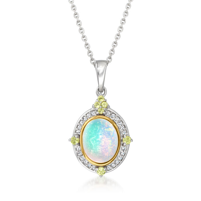Ethiopian Opal, .10 ct. t.w. Diamond and .18 ct. t.w. Peridot Pendant Necklace in Sterling Silver with 14kt Yellow Gold