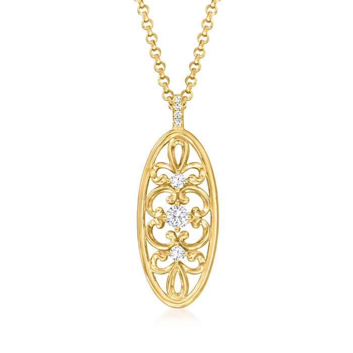 Charles Garnier &quot;Filigree&quot; .10 ct. t.w. CZ Oval Pendant Necklace in 18kt Gold Over Sterling