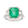 3.70 Carat Emerald and 1.14 ct. t.w. Diamond Ring in 18kt White Gold