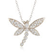 C. 1990 Vintage .55 ct. t.w. Diamond Dragonfly Pendant Necklace in 14kt White Gold