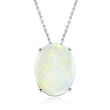 C. 1970 Vintage Opal Pendant Necklace in Platinum and 14kt White Gold