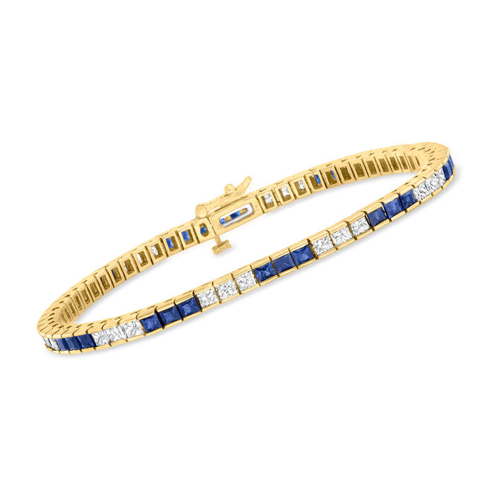 4.50 ct. t.w. Sapphire and 3.55 ct. t.w. Diamond Tennis Bracelet in 14kt Yellow Gold