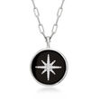 Charles Garnier &quot;Starburst&quot; Black Agate and .10 ct. t.w. CZ Star Paper Clip Link Necklace in Sterling Silver