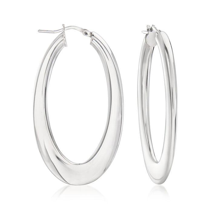 Italian Sterling Silver Flat Oval Hoop Earrings