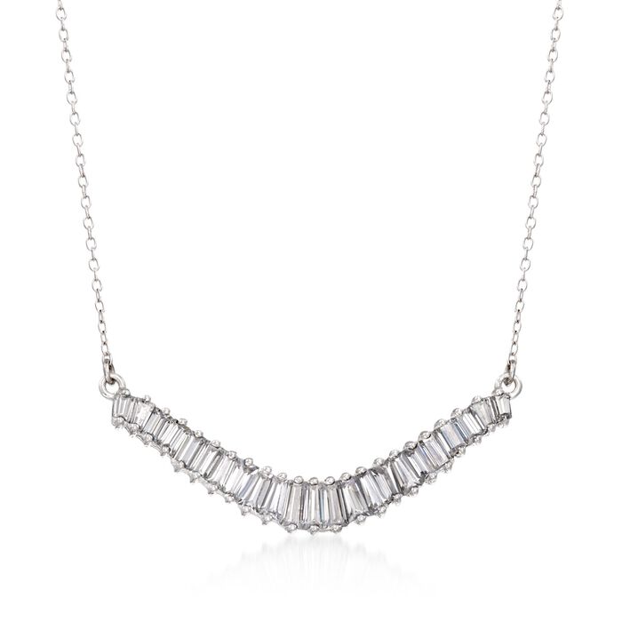 1.58 ct. t.w. Baguette CZ Curved Bar Necklace in Sterling Silver