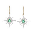 2.00 ct. t.w. Emerald and 1.05 ct. t.w. Diamond Starburst Drop Earrings in 14kt Yellow Gold