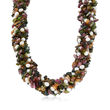 685.00 ct. t.w. Multicolored Tourmaline and 5-6mm Cultured Pearl Torsade Necklace in Sterling Silver