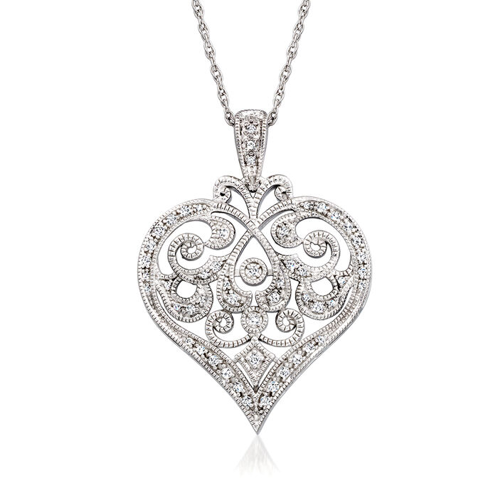 .25 ct. t.w. Diamond Art Deco-Style Heart Pendant Necklace in Sterling Silver