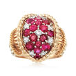 C. 1950 Vintage 1.50 ct. t.w. Ruby and .40 ct. t.w. Diamod Ring in 14kt Yellow Gold 