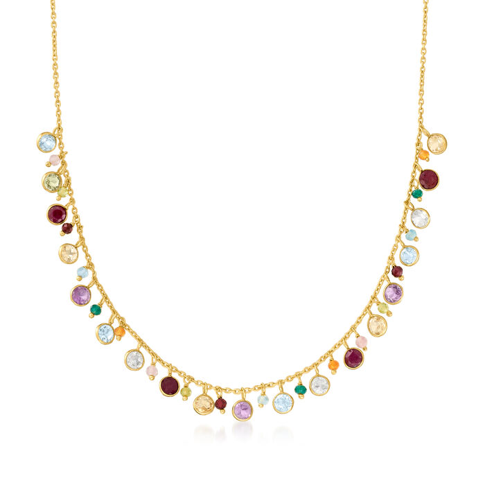 12.10 ct. t.w. Multi-Gemstone Necklace in 18kt Gold Over Sterling