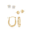 .50 ct. t.w. CZ Jewelry Set: Three Pairs of Earrings in 14kt Yellow Gold