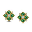 .72 ct. t.w. Emerald and .12 ct. t.w. Diamond Floral Stud Earrings in 14kt Yellow Gold