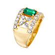 C. 1980 Vintage .90 Carat Emerald and 1.45 ct. t.w. Diamond Ring in 18kt Yellow Gold