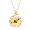 18kt Gold Over Sterling Initial Pendant Necklace with 8mm Cultured Pearl and Diamond Accents 18-inch  (A)