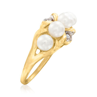 4-4.5mm Cultured Pearl and Diamond-Accented Ring in 10kt Yellow Gold
