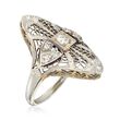 C. 1950 Vintage .25 ct. t.w. Diamond Filigree Dinner Ring in 18kt White Gold