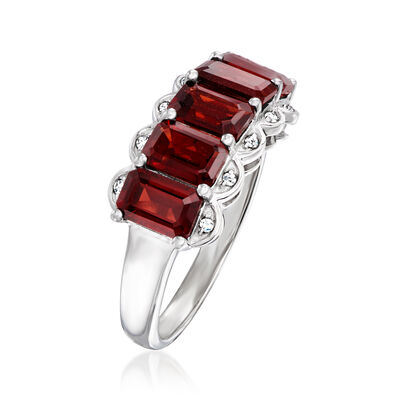 3.40 ct. t.w. Garnet Five-Stone Ring with Diamond Accents in Sterling Silver