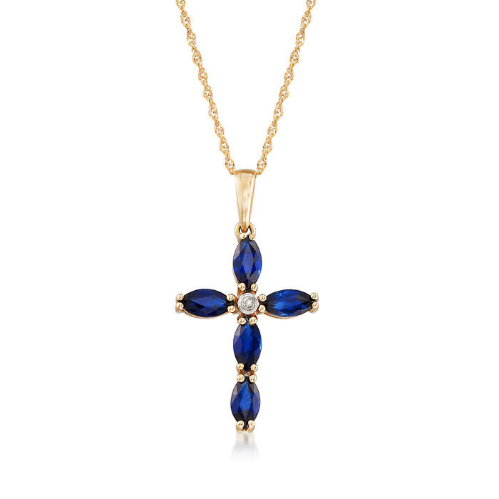 1.90 ct. t.w. Sapphire Cross Pendent Necklace in 14kt Yellow Gold