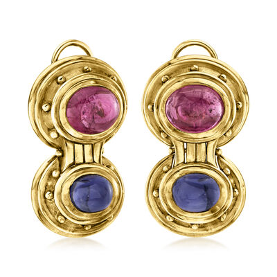 C. 1980 Vintage 9.00 ct. t.w. Pink Tourmaline and 4.00 ct. t.w. Iolite Earrings in 18kt Yellow Gold
