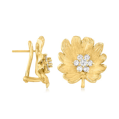 C. 1970 Vintage 1.00 ct. t.w. Diamond Flower Earrings in 18kt Yellow Gold