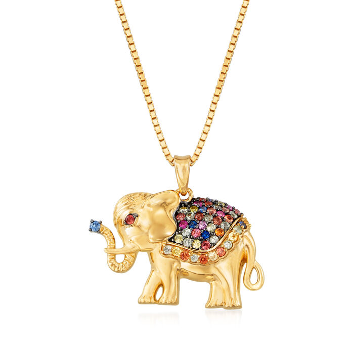 .50 ct. t.w. Multicolored Sapphire Elephant Pendant Necklace in 18kt Gold Over Sterling