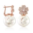 Mikimoto &quot;Cherry Blossom&quot; 11mm A+ South Sea Pearl and .45 ct. t.w. Diamond Floral Earrings in 18kt Rose Gold