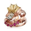 C. 1940 Vintage .35 ct. t.w. Ruby Swirl Ring With Diamond Accents in 14kt Tri-Colored Gold