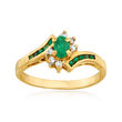 C. 1980 Vintage .45 ct. t.w. Emerald and .10 ct. t.w. Diamond Ring in 14kt Yellow Gold