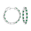 1.00 ct. t.w. Diamond and .80 ct. t.w. Emerald Inside-Outside Hoop Earrings in Sterling Silver