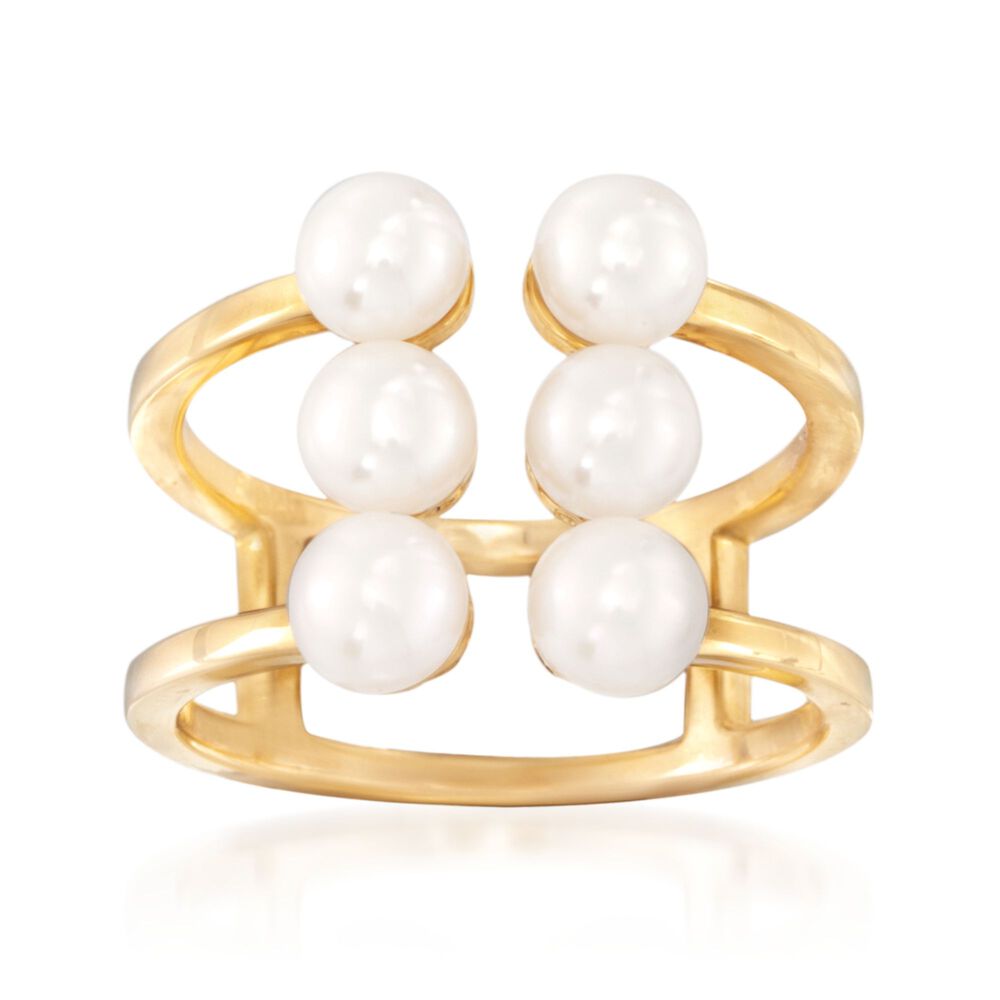 4-5.5mm Cultured Pearl Ring in 18kt Yellow Gold Over Sterling Silver ...