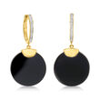 Black Agate and .10 ct. t.w. Diamond Hoop Drop Earrings in 18kt Gold Over Sterling