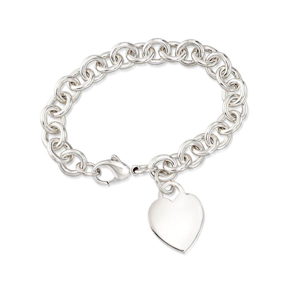 C. 1990 Vintage Tiffany Jewelry Heart Charm Link Bracelet in Sterling ...