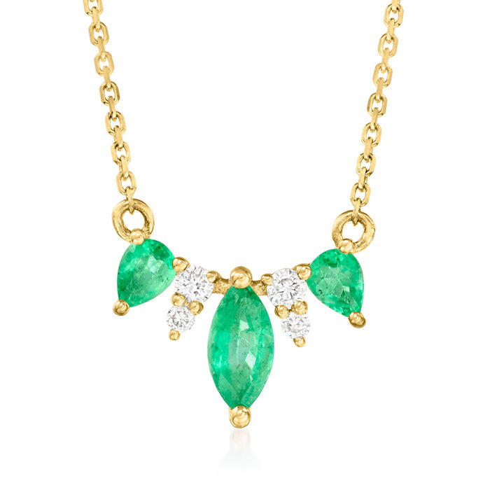 .50 ct. t.w. Emerald and .10 ct. t.w. Diamond Necklace in 14kt Yellow Gold