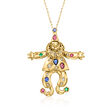 C. 1980 Vintage 2.50 ct. t.w. Multi-Gemstone and .16 ct. t.w. Diamond Clown Pendant Necklace in 18kt Yellow Gold